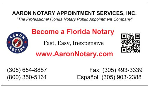 Aaron Notary Appointment Services Inc In Miami Fl Po Box 693002 2355